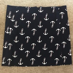 J. Crew Printed Navy Anchor Skirt